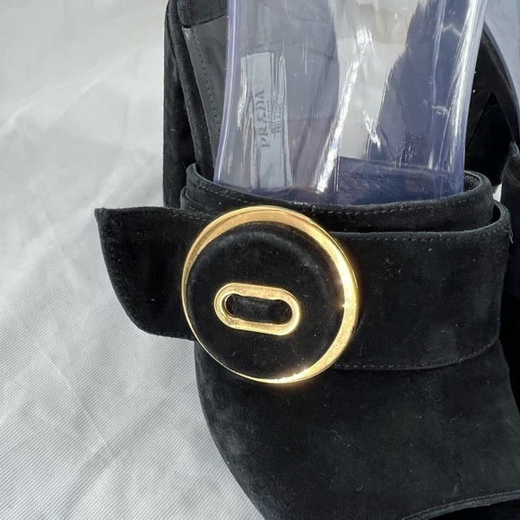 PRADA MILANO BLACK SUEDE CHUNKY HEEL SANDAL BLACK SIZE 37 EUR SIZE 6.5 US - Picture 9 of 16